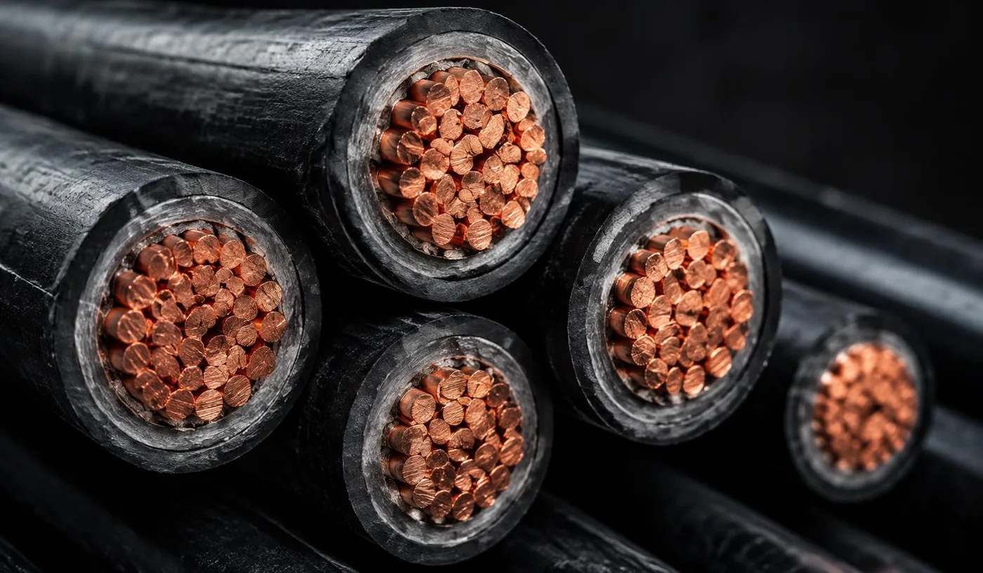 Cross-section of a power cable with glowing copper core